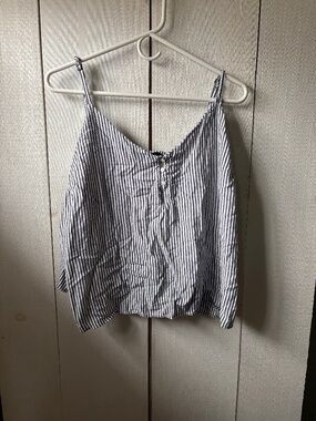 Woman’s blue and white striped old navy tank top